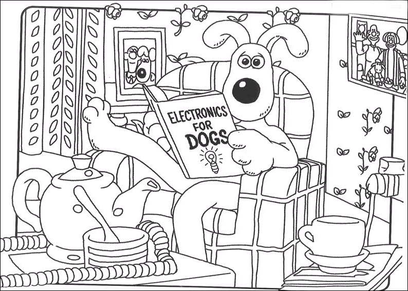 coloriage wallace et gromit lecture du manuel pour chien